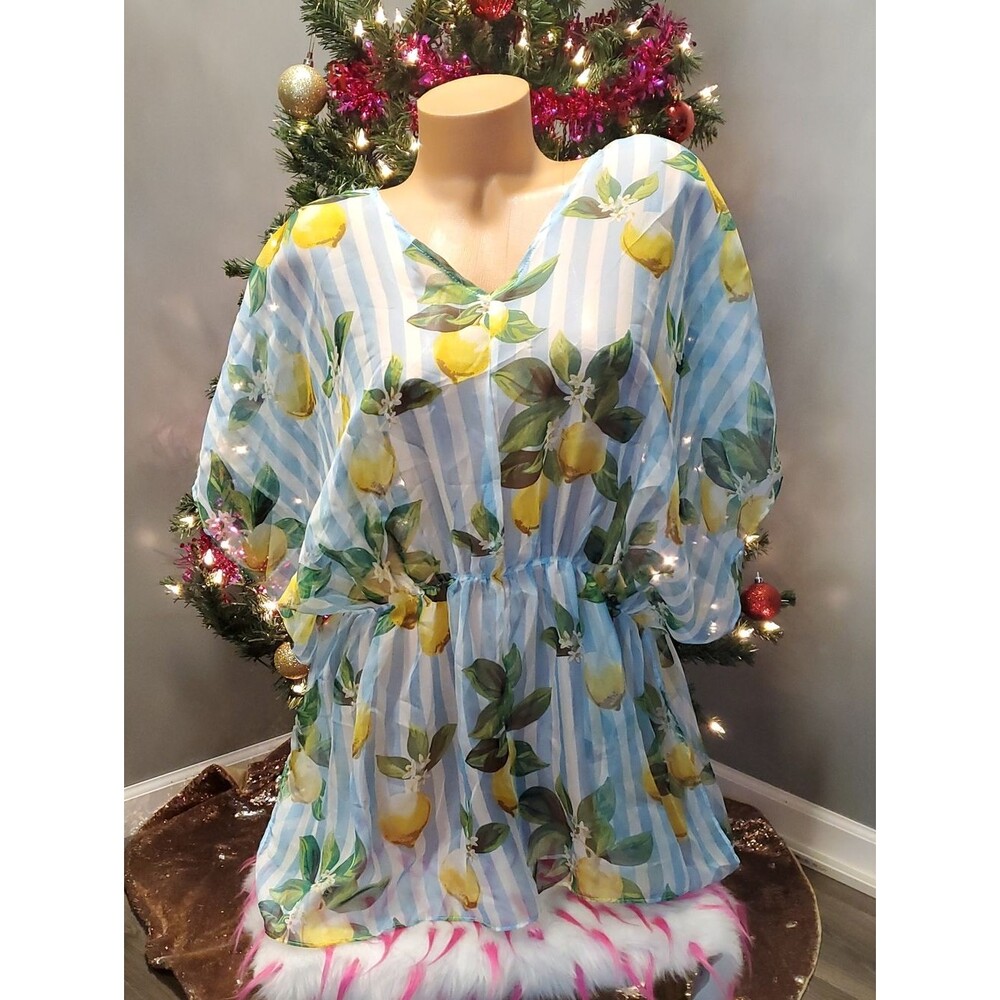 west loop Blue & Yellow Lemon-Print Swim Coverup